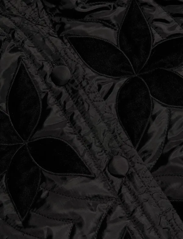 Free People Quinn Quilted Jacket with Velvet Floral Detail in Black - Image 6