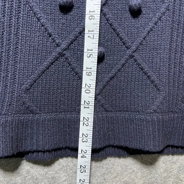 J.Crew Navy Blue‎ 100% Wool Sweater Bobble Diamond Cable Knit Crewneck Medium - Image 5