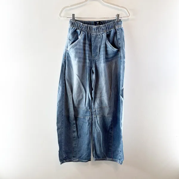 GAP Easy Pull On High Rise Elastic Waist Horseshoe Barrel Jeans Blue XXS - Image 2