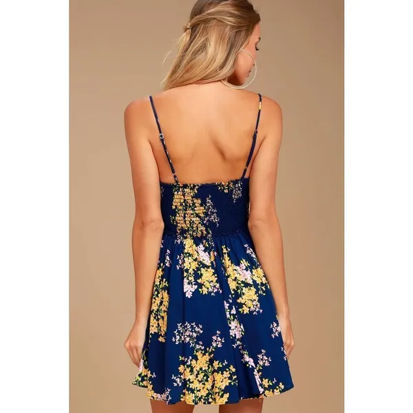 ✨Lulu’s Fairytale Bliss Navy Blue Floral Print Skater Sz Large Dress✨ - Image 4