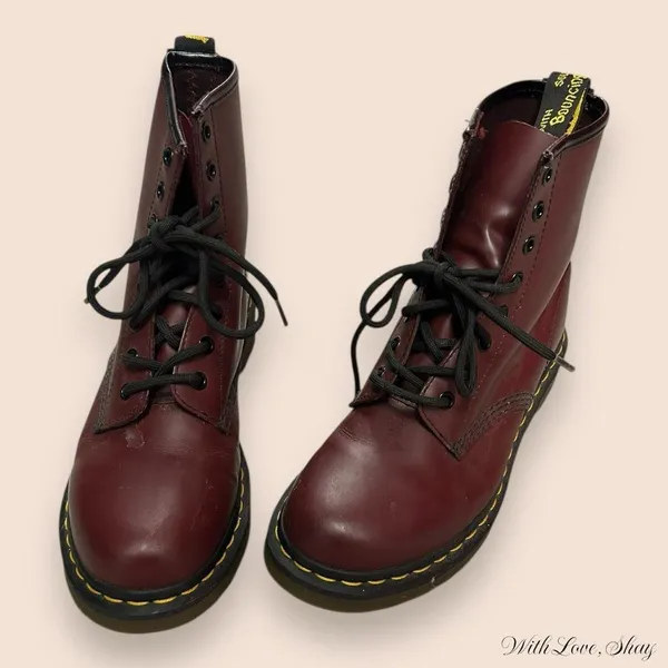 EUC Dr. Martens 1460 SMOOTH LEATHER LACE UP BOOTS - Cherry Red - Image 5