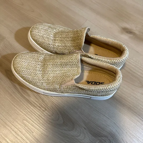 Soda Raffia Slip On Sneakers Womens 7 Tan Woven Platform Shoes Boho Beach Casual - Image 10