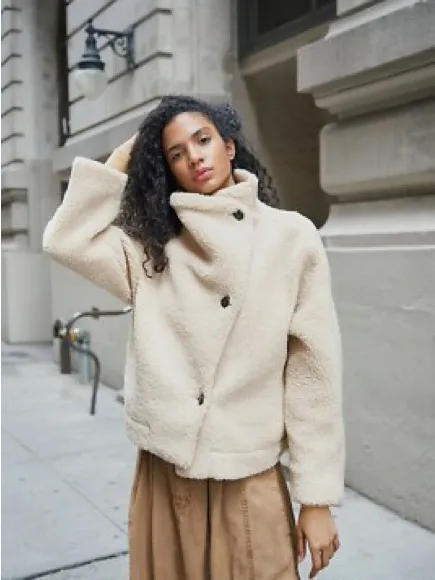 Free People Cream Teddy Button-Front Jacket - Image 3