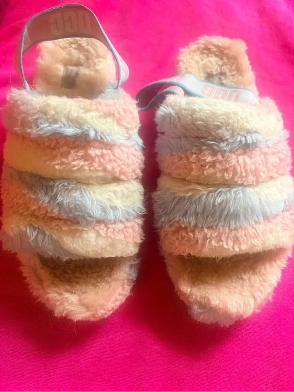 UGG Fluff Yeah Slide Cali Collage "Cotton Candy" color-way preloved- flaws - Image 2