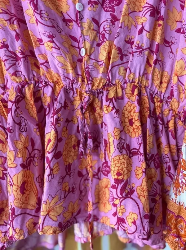 Pink Lily Floral V-Neck Smocked Waist Balloon Sleeve Peasant Blouse✨ - Image 2