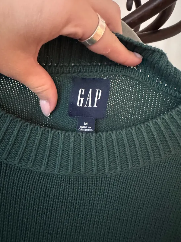 Dark Green 100% Cotton Gap Knit Sweater - Image 5