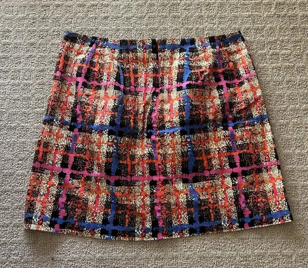 J. Crew Abstract Plaid Print Mini Skirt Womens Size 2 Stretch Colorful Retro Y2K - Image 4