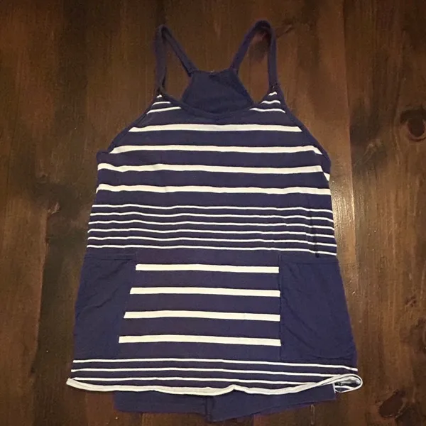 Free People Movement Hot Shot Romper Small Blue Striped Racerback Pocket Coastal - Image 3