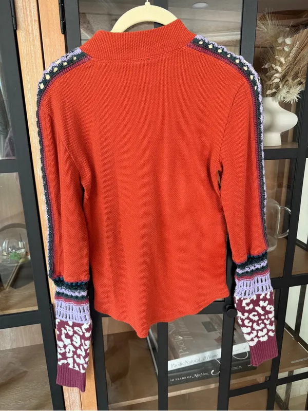 Free People Switch It Up Thermal top patchwork waffleknit crochet mock neck - Image 12