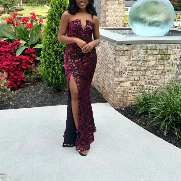Dress the Population Black Sequin Gown XS Bustier Strapless Velvet Designer $400 - Image 7