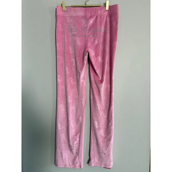 Y2K bling Juicy Couture Pink Velour Monogram Rhinestone‎ Sleepwear Pants Small - Image 2