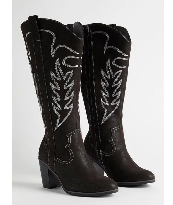 Torrid Tall Shaft Heeled Western Boot Black 6 WW NEW - Image 7