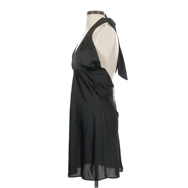 NIA Black Satin Plunge Halter Mini Dress Small Open Back Y2K Indie - Image 5