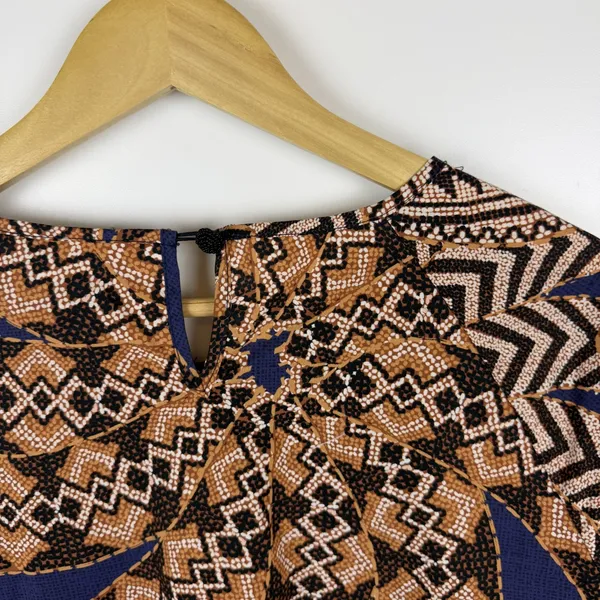 Farm‎ Rio Smocked Geometric Print Beaded Cotton Mini Dress Small Boho Abstract - Image 5