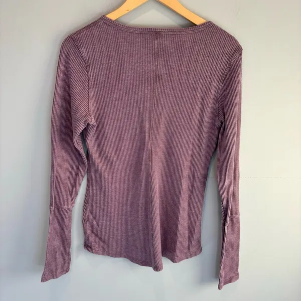 Zyia Active Don't Wake Me Purple Waffle Knit Button Front Henley Top - Large - Image 3