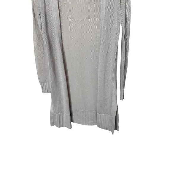 Loft Petites Oatmeal Beige Linen Blend‎ Open Front Mesh Longline Cardigan XXSP - Image 3