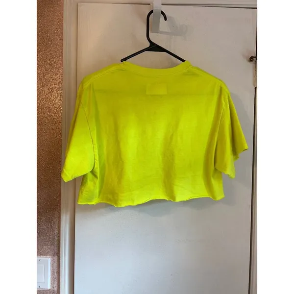 Pretty Little Thing Neon Yellow Cropped T-Shirt Womens Size 8 100% Cotton Casual - Image 4