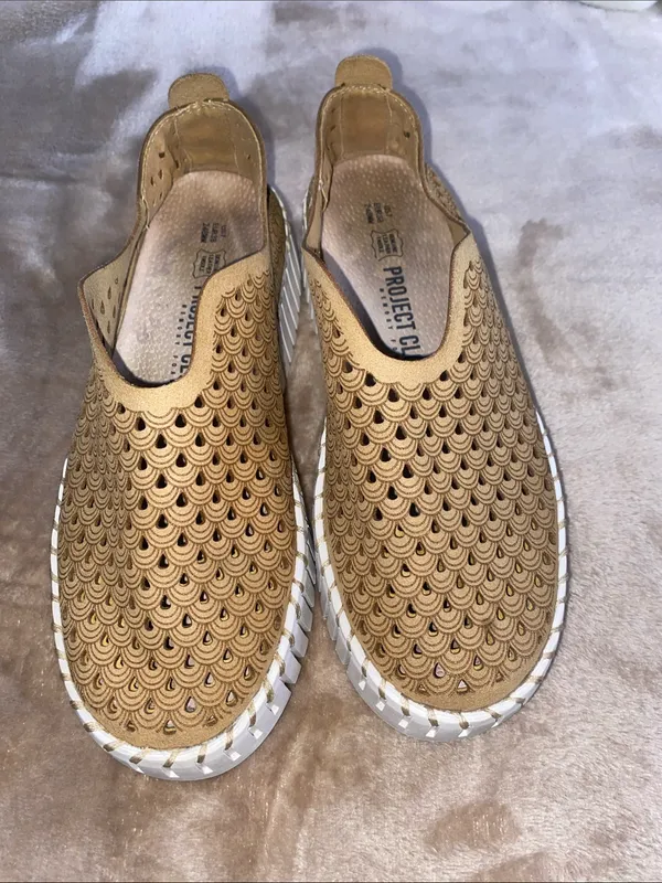 Women's Tan Slip-On Perforated Casual Sneakers - Image 2