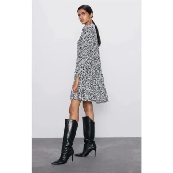 C Zara Claris Back & White V-Neck Long Sleeve Ruffle Women Mini Dress Size M - Image 4