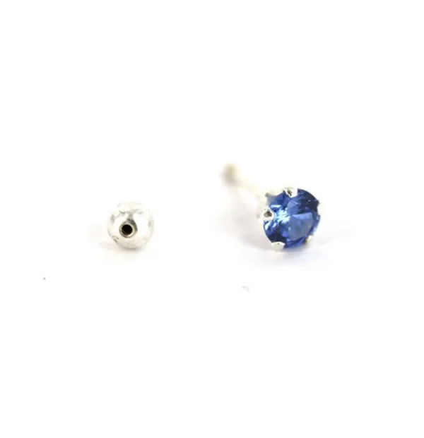 925 Sterling Silver Blue Round Earring Studs - Image 4
