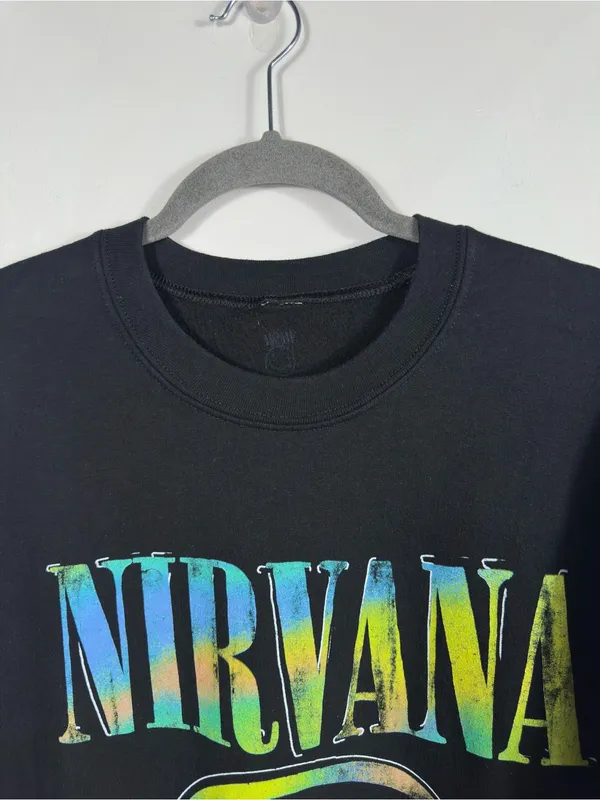 Nirvana‎ Smiley Face Graphic Crewneck Sweatshirt Black Tie Dye Logo Size Large - Image 4