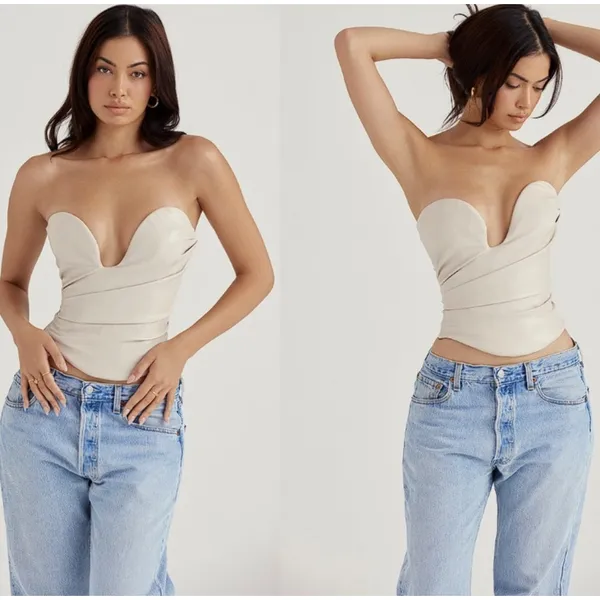 NWT House of CB 'Saffira' Fog Plunge Vegan Leather Corset Sz Small SOLD OUT $135 - Image 3