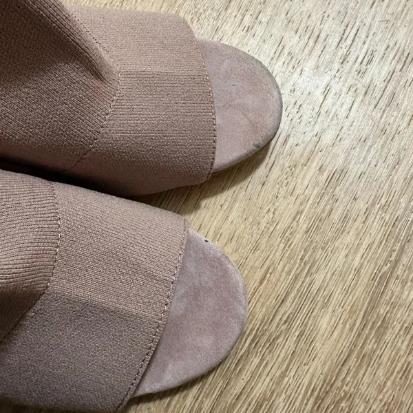 Steve Madden | Ferris Mauve Taupe Knit Peep Toe Sock Block Heel Boot Shoe, 9.5M - Image 7