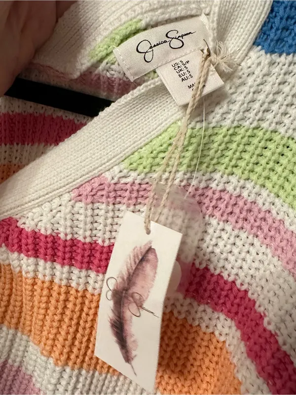 Jessica Simpson Striped V-Neck Cropped Knit Cardigan Size Small NWT Rainbow Boho - Image 2