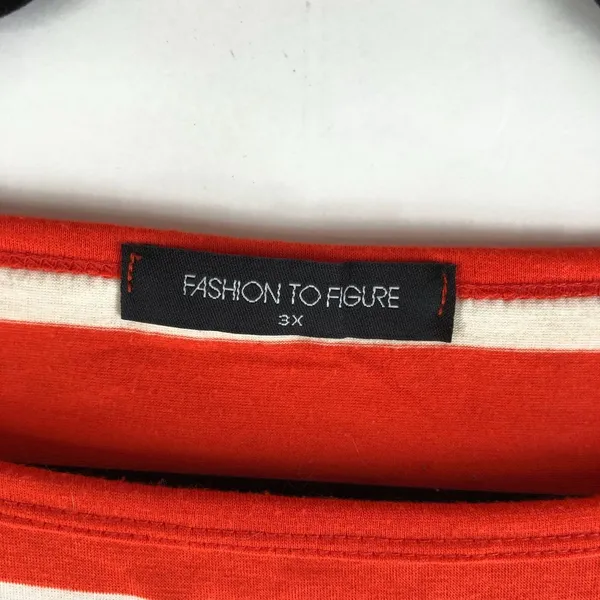Fashion To Figure Orange & White Striped 3/4 Sleeve Shift Dress 3X - Image 3