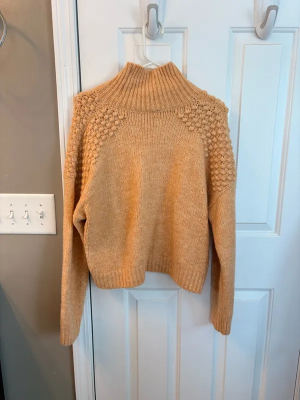 Free People Wheat-Tone Textured Mock Neck Sweater - Image 5