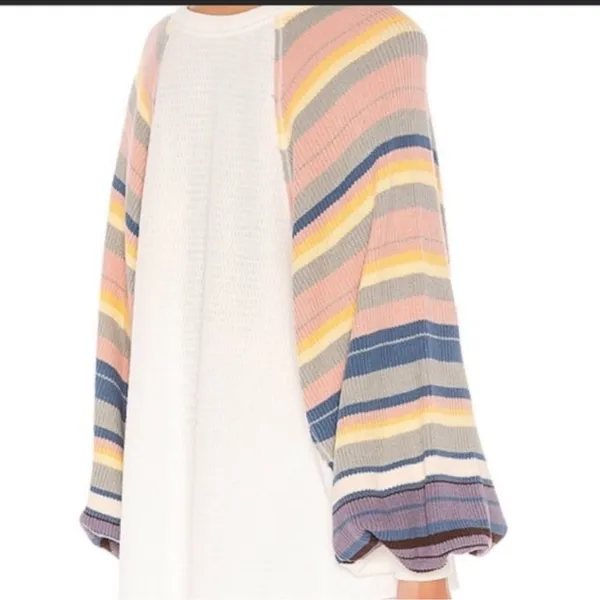 Free People Rainbow Dreams Waffle Knit Thermal Balloon Long Sleeve Top Womens - Image 3