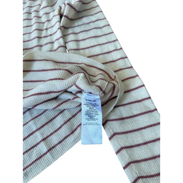 Vince Womens Ribbed Striped Wool Sweater Cream Burgundy Crew‎ Neck Size Medium - Image 3