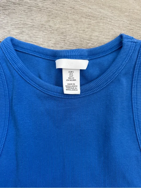 H&M Royal Blue Ribbed Crop Tank - Sleeveless Knit - Image 2