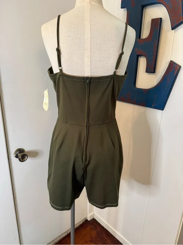 Altar'd State Olive Green Spaghetti Strap wrap romper Sz L NWT - Image 3