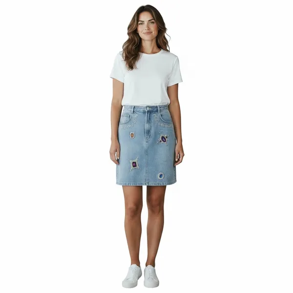 Cedars Embellished Denim Skirt; Y2K-era embellished denim skirt; Size 10 - Image 2