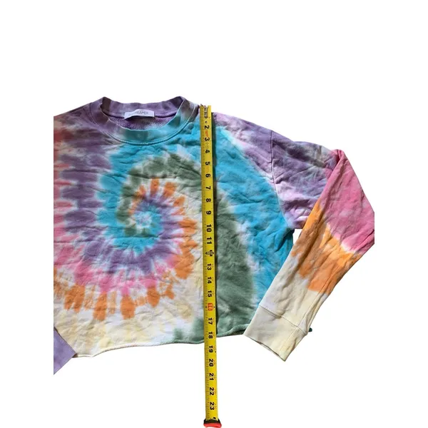 Daydreamer Rainbow Swirl Sweatshirt M Tie Dye Cotton Crop Raw Hem Festival Boho - Image 5