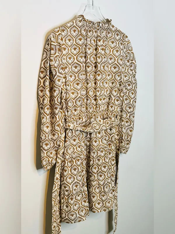 Anna Cate Brown Cream Medallion Paisley Print Cotton Long Sleeve Dress - Image 6