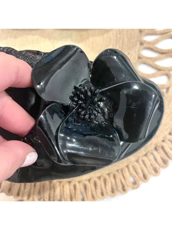Tory Burch Floral Applique Patent Leather Ballet Flats Size 8 Black - Image 11