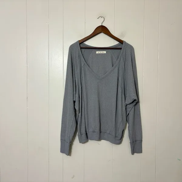 Free People We The Free Santa Clara Thermal Top Gray Oversized M - Image 2