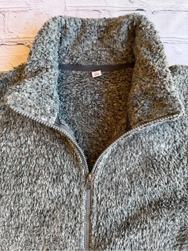 Uniqlo Fuzzy Fleece Full Zip Jacket Green Grey Mens Large Fall Outdoor Hiking - Image 3