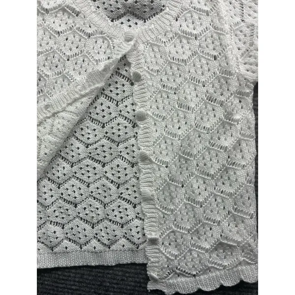 Women's Crochet 2 PC Beach Swim Coverup Set Short Sleeve & Shorts Sexy White XS - Image 12