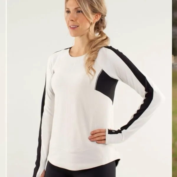 LULULEMON Run: Bold In The Cold Long‎ Sleeve Polar Cream / Black Sz 6 - Image 2