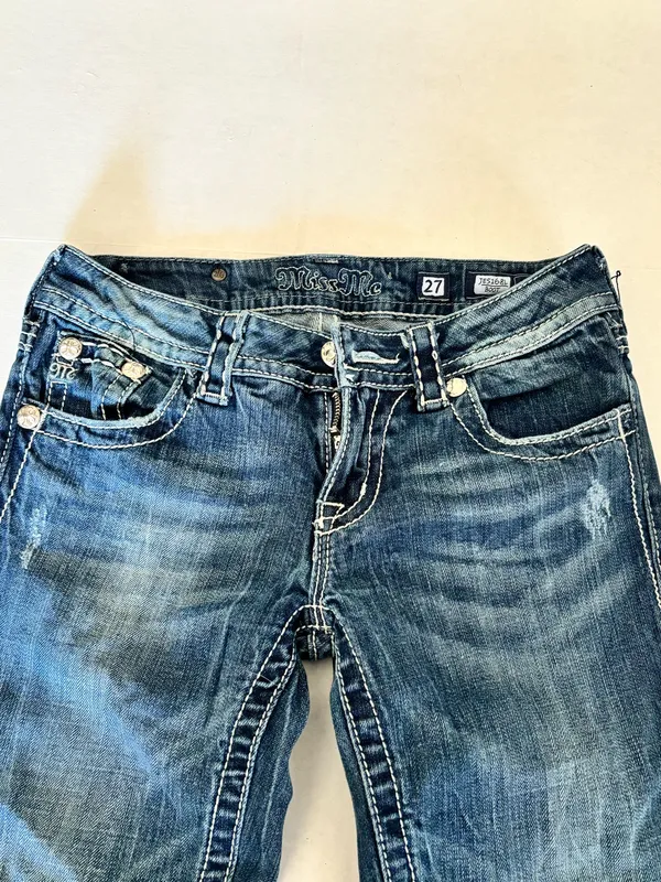 Miss Me Bootcut Jeans Size 27 Studded Pocket Medium Wash - Image 11