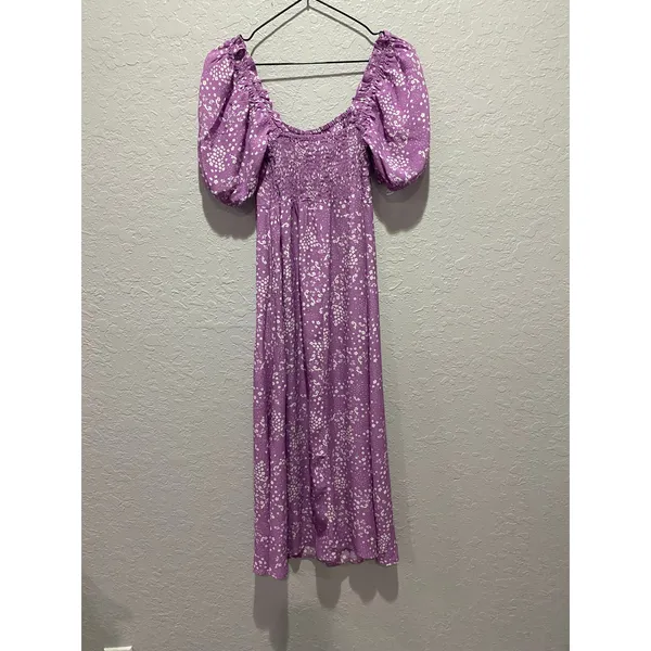 Faithfull the Brand Women's Purple Midi Dress Sz 4 Cottagecore Glam Dainty - Image 9