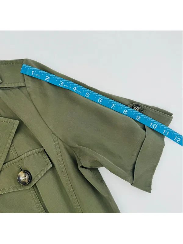 Tahari Olive Midi Shirt Dress Size 6 Military Inspired - Image 9