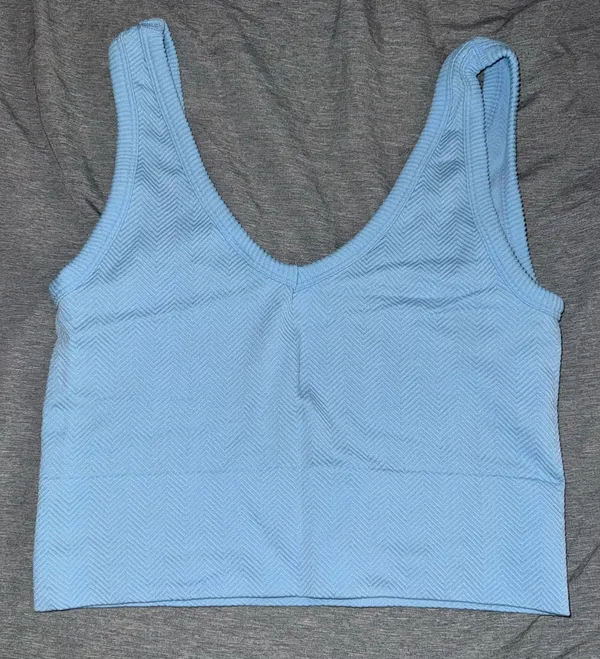 One Step Up Sky Blue Ribbed Scoop Tank Top - Image 2
