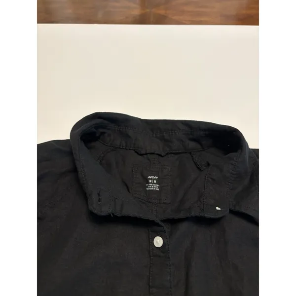 Aerie Women's Black Button Up Shirt Casual Lightweight Minimalist Size Medium - Image 3