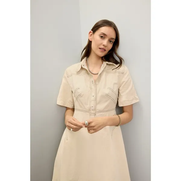 ROSETTA GETTY COLLECTIVE Off White Beige Twill 100% Cotton Bone Dress Size 10 - Image 2