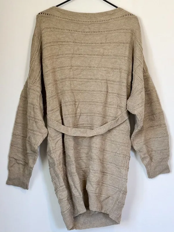 NWT Cupshe Khaki Belted Dolman Sleeve Sweater Dress - Size: Large - Image 6