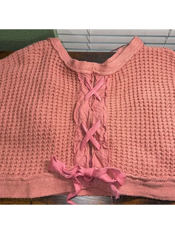 Free People Sweater Maybe Baby Pullover Sweater chunky knit lace up back - Image 8